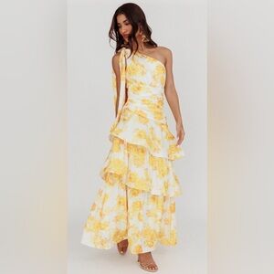 Floral One-Shoulder Yellow Dress